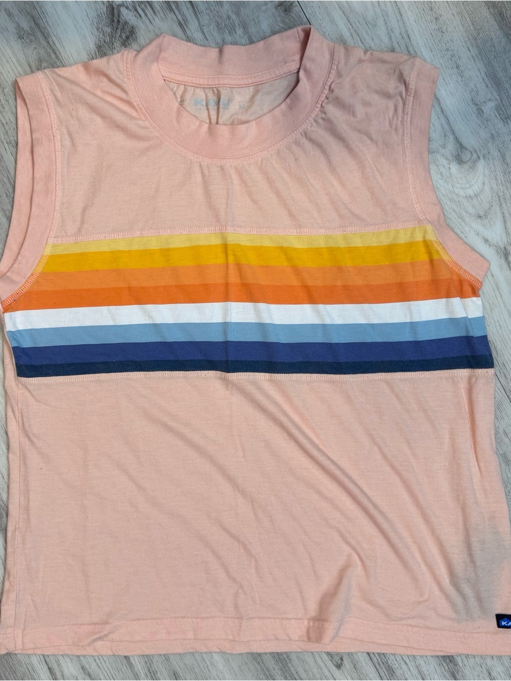 Women’s Kavu Peach Stripe Tank Top with Multicolor Bands